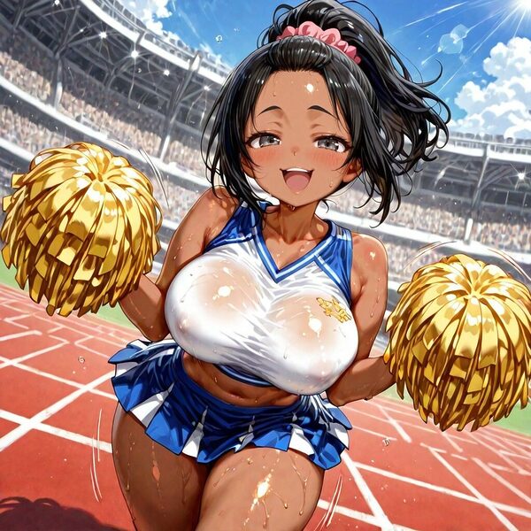 ムッチムチ黒ギャル 応援中は笑顔 応援後はトロ顔 画像6
