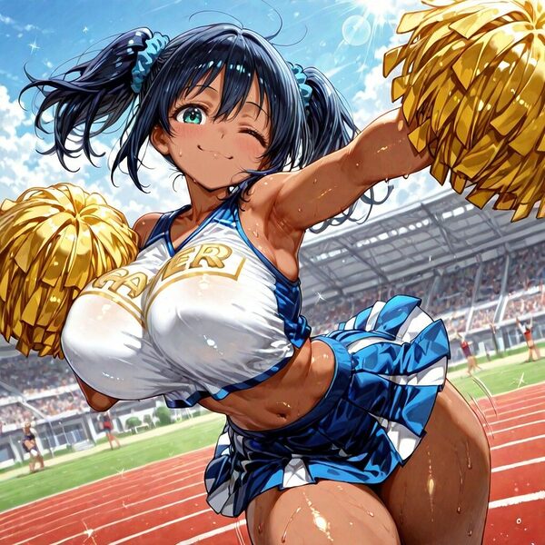 ムッチムチ黒ギャル 応援中は笑顔 応援後はトロ顔 画像8