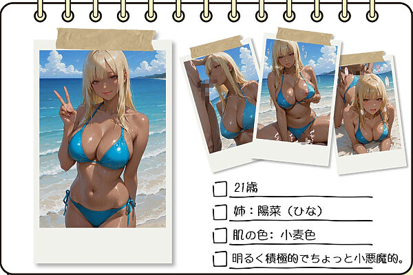 双子ビーチ〜白黒姉妹にビーチで中だし 画像1